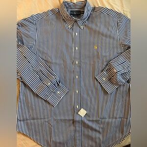 Ralph Lauren Navy and White Striped Button Down Shirt